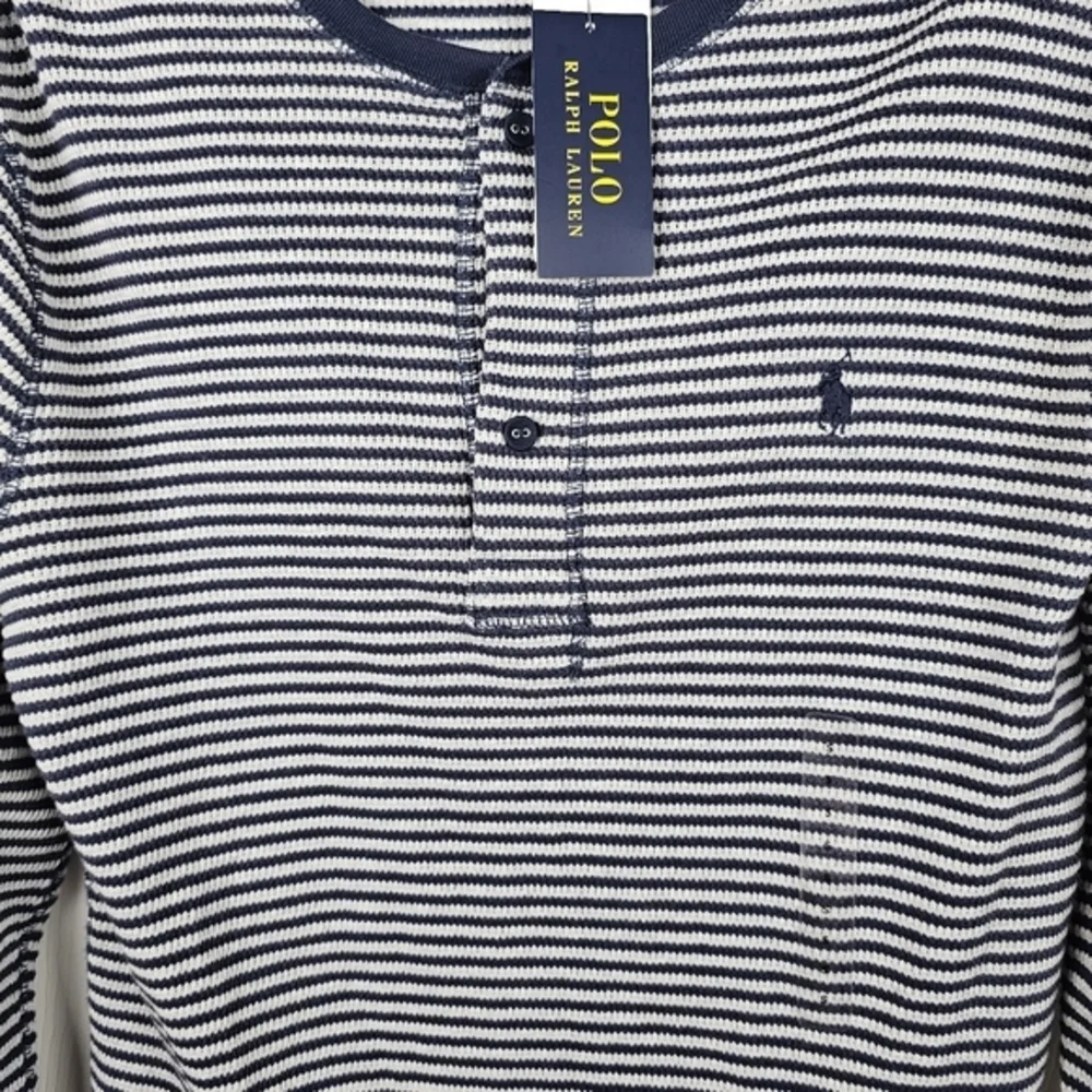 Polo Ralph Lauren S Stripe Thermal Henley Long Sleeve Waffle Knit Pony Shirt NWT